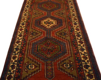 3'5" x 14'7" vintage Afghan geometric tribal hall runner gallery size hand-knotted oriental rug