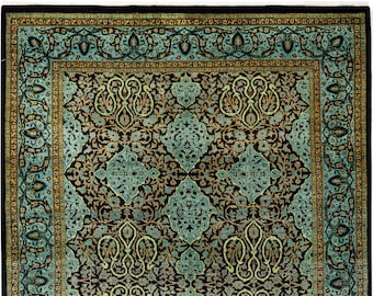 5' x 8' Hand-knotted 100% Wool Simorgh Fine Oriental Green Area Rug