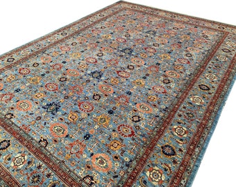 10x14 Large 100% Wool Area Rug Oriental Traditional Home Decor Light Blue Hand-knotted Carpet