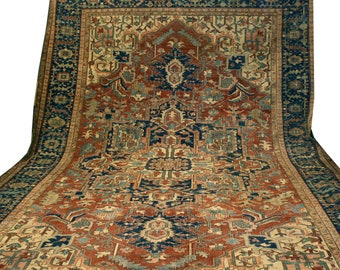 11 x 15 Antique Serapi Wool Area Rug Over 100 year old vintage Oriental rug with medallion