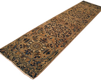 2.6x10.7 Antique Oriental Traditional Hall Runner 100% wool hand-knotted area rug 1950s