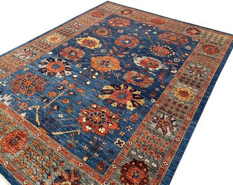 8'11" x 11'7" Hand-knotted 100% Wool Oriental Area Rug Blue Home Decor