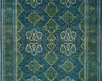 5'2" x 6'7" Hand-knotted 100% Wool Simorgh Fine Oriental Green Area Rug