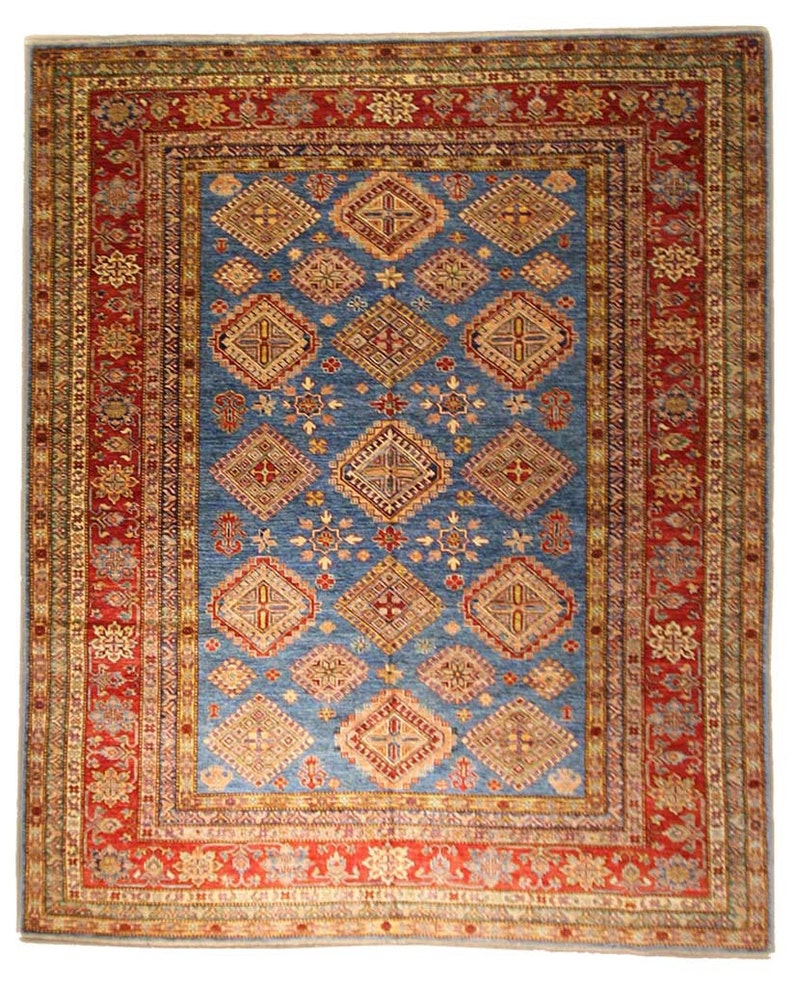 8 3x10 2 Stani Kazak Area Rug Hand Knotted Blue Tribal 8x10 Mainstreetrugs Wool Handmade