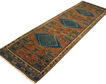 2.7x9.1 Antique Oriental Traditional Hall Runner 100% wool hand-knotted area rug 1950s