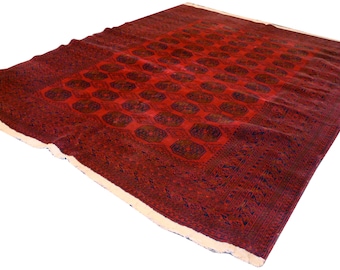 8.6x10.1 Afghan Turkeman geometric 100% wool on wool hand-knotted area rug