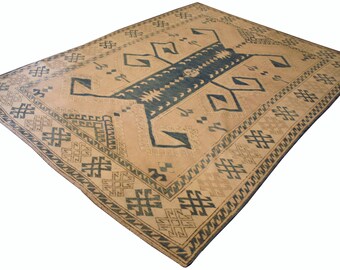 5.11x7.10 Vintage Turkish Oushak 100% wool hand-knotted geometric area rug 1960s