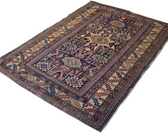 Antique Russian Kuba Perepedil Kazak geometric wool hand knotted caucasian area rug 4x5.5