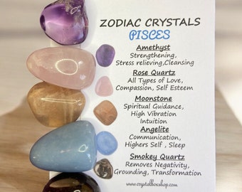 Pisces Personalised Zodiac Crystal Box Set. Pisces Crystal Box Set. Pisces Gift Boxed Crystal Set with information Cards.