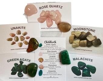 CHILDBIRTH Crystal Box Set (Personalisable). Personalised Crystal box set. Childbirth Crystal Set. Childbirth Crystal set with info Cards.
