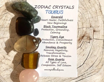 Taurus Crystal Box Set Crystal Box Set Personalised, Taurus Zodiac Crystal Box Set, Taurus Gift Boxed Crystal Set with information Cards.