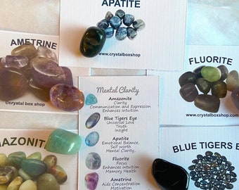 Mental Clarity Crystal Box Set, Personalised Crystal box set, Mental Clarity Crystal Set, Gift Boxed Crystal set with information Cards.