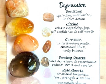 Depression Crystal Box Set (Personalisable). Personalised Crystal box set. Depression Crystal Set. Depression Crystal set with info Cards.