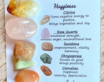 Happiness Crystal Box Set (Personalisable). Personalised Crystal box set. Happiness Crystal Set. Happiness Crystal set with info Cards.