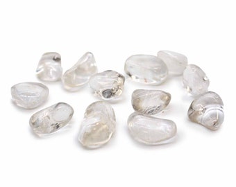 Clear Rock Quartz  Grade A 15-25mm with an information card in an organza bag