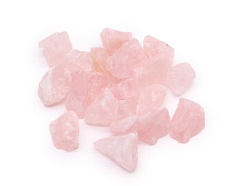 Rose Quartz Raw Crystals with an information card in an organza bag