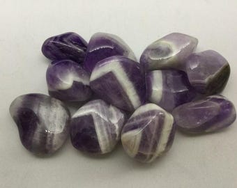 Amethyst Chevron / Banded 20/30mm with an information card in an organza bag . Banbed Amethyst. Chevron Amethyst, Large Banded Amethyst.