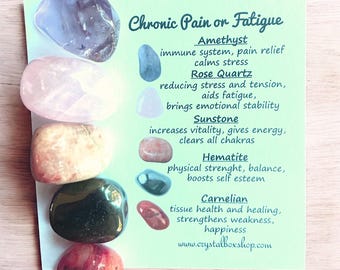 Chronic Pain & Fatigue Crystal Box Set- Personalised Crystal box set, Chronic PainCrystal Set, Gift Boxed Crystal set with information Cards