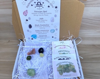 Libra Zodiac Box, option to personalise. Personalisable Libra Crystal Box with Zodiac Wall Art. Libra A5 Wall Art, Crystals in a gift box