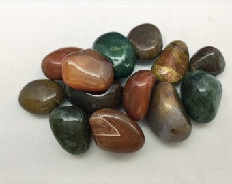 Fancy Jasper Tumberstone 20-30mm with an information card in an organza bag