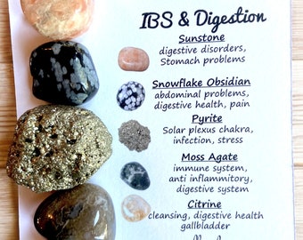 IBS & Digestion Crystal Box Set- Personalised Crystal box set, IBS and Digestive Crystal Set, Gift Boxed Crystal set with information Cards.