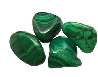 Malachite Crystals with an information card in an organza bag