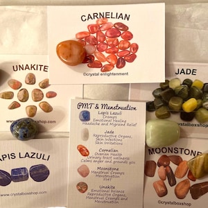 PMT Menstruation Crystal Set, Reiki-Energised Lapis, Jade, Carnelian, Moonstone, Unakite