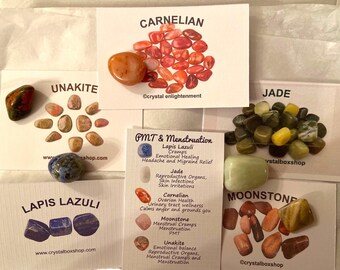 PMT Menstruation Crystal Set, Reiki-Energised Lapis, Jade, Carnelian, Moonstone, Unakite