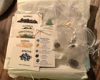 Manifestation Crystal Box Set- Personalised Crystal box set, Manifestation Crystal Set, Gift Boxed Crystal set with information Cards.
