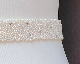 1 Inch Wide Bridal Belt, Bugle Bead Belt, Beaded Sash, Wedding Belt - ARIA