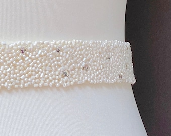 Handmade Beaded Bridal Belt: 1 Inch Wide Wedding Sash "Aria"