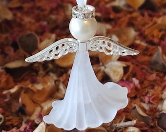 White Angel Hanging Ornament, Keepsake Angel, Fairy Gift, Guardian Angel Ornament, Window Ornament, Glass Angel