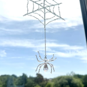 Beaded Spiderweb And Spider Halloween Decoration
