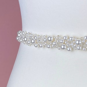 Bridal Belt With Clasp Or Sash, Pearl And Crystal Wedding Dress Belt, Pearl Belt - EVA