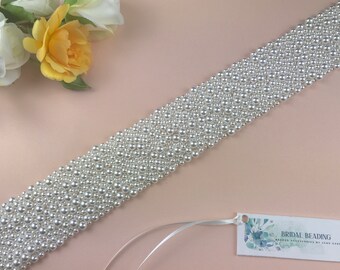 Wide Imitation Pearl Bridal Belt: Clasp or Sash, 1.75