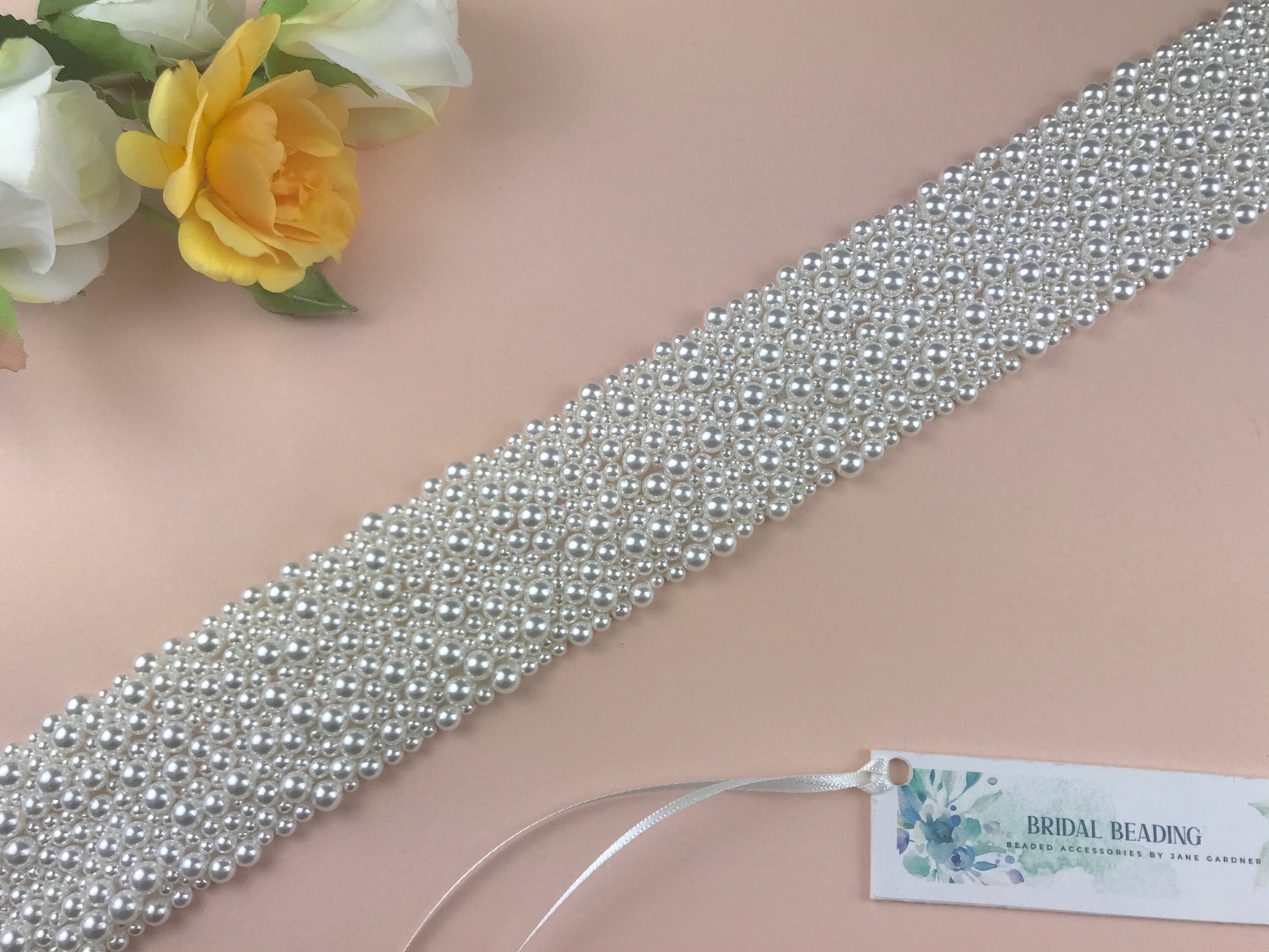 Wide Imitation Pearl Bridal Belt: Clasp or Sash, 1.75