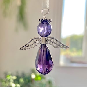 Glass Angel Ornament for Window Or Christmas Tree. Lots of colours! Purple, Pink, Red, Yellow, Green, Blue, Aqua and Iridescent Crystal.