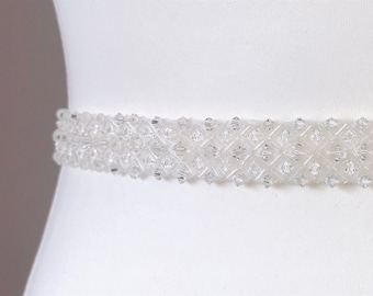 Clear Crystal Belt, Clear Crystal Sash, Full length Clasped Belt, Bridal Belt, Bridal Sash, Crystal Belt, Glass Belt, Crystal Sash - DARCY