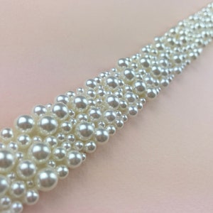 Pearl Bridal Belt, Pearl Bridal Sash, Pearl Clasped Belt, Pearl Wedding Belt, Sash Belt, Wedding Dress Belt 0.75&quot; (2cm) wide - LILY