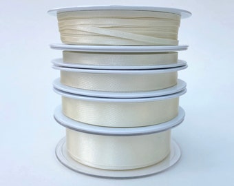 Bridal White (Ivory) (Shade 419) Berisford Premium Quality Double Sided Satin Ribbon. Eco Friendly Recycled. 3mm - 70mm Made In UK