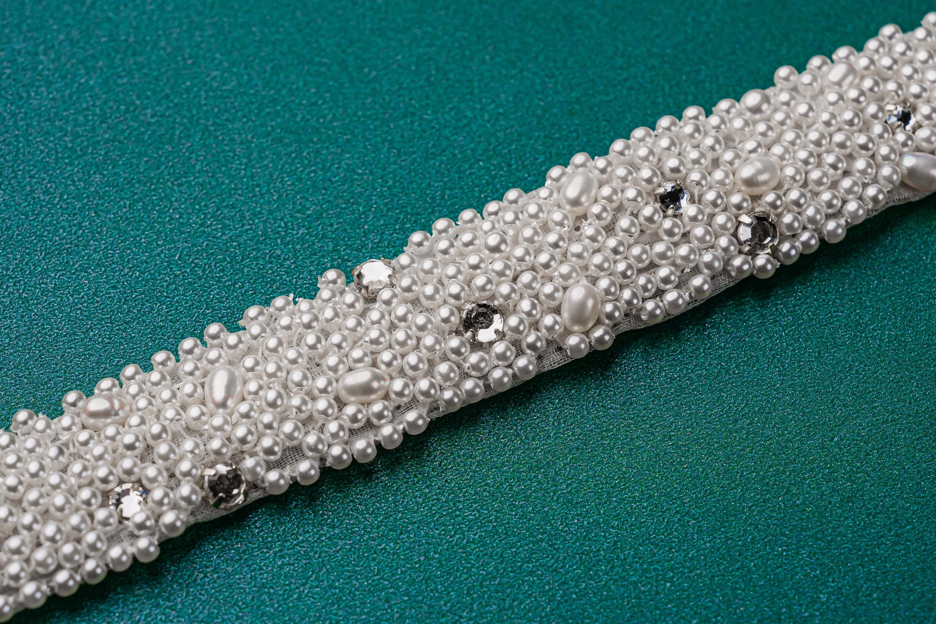 Handmade Pearl Bridal Belt: Freshwater Pearls & Diamantes 
