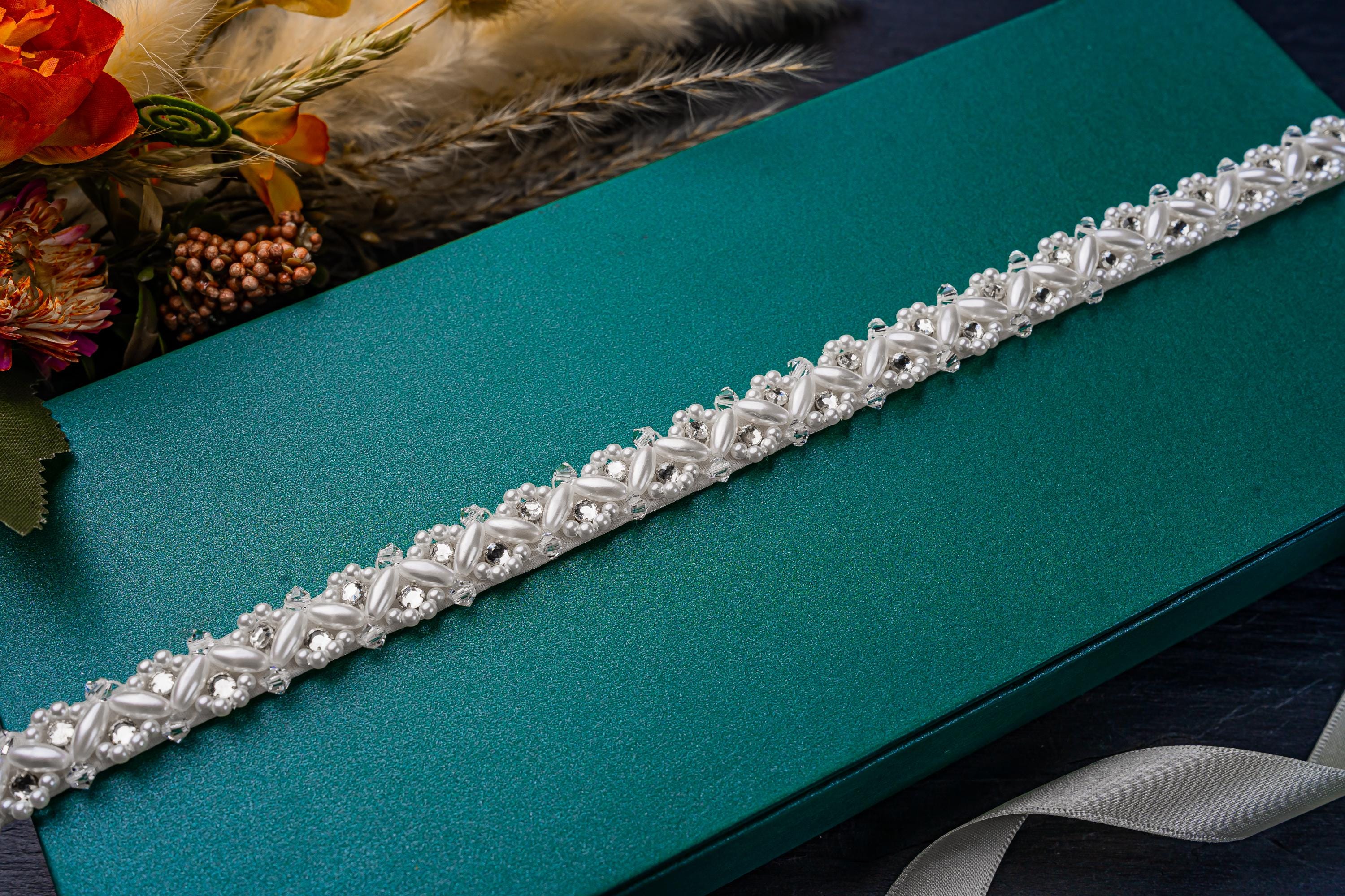 Handmade Pearl Bridal Belt: Crystal Diamante Wedding Sash 
