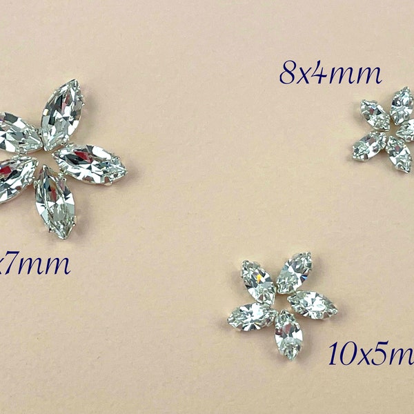 Crystal Navettes , 8 x 4mm, 10 x 5mm, 15 x 7mm navette, marquise, sew on stone, boat shaped crystal, fancy stone in setting, Preciosa