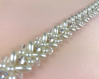 Narrow Pearl Bridal Belt, Pearl Sash, Wedding Belt, Full length Belt, Clasp Belt, Thin Bride Belt - HARRIET