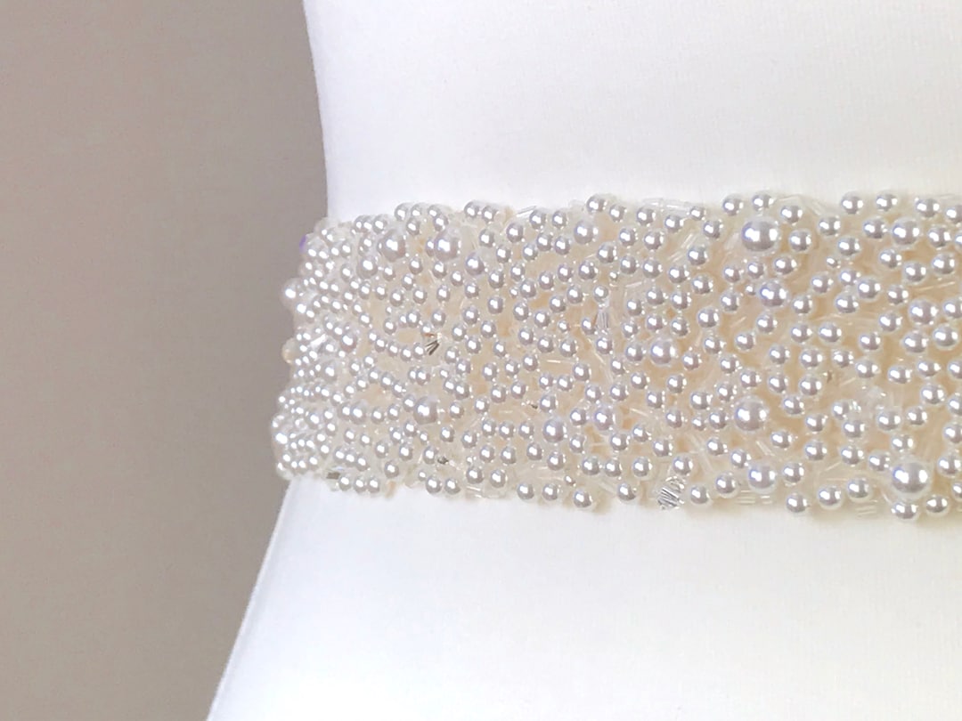 Pearl Bridal Belt, Classic Bridal Belt, Pearl Wedding Sash, Sparkly