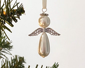 Pearl Angel Decoration, Guardian Angel Ornament. Keepsake Angel, Christmas Tree Decoration