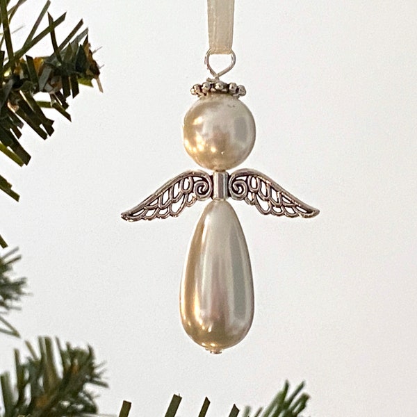 Pearl Angel Decoration, Guardian Angel Ornament. Keepsake Angel, Christmas Tree Decoration