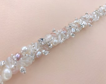 Freshwater Pearl, Crystal And Diamanté Bridal Belt, Pastel Bridal Belt, Pearl Bridal Belt, Wedding Belt, Blush Belt, Pink Belt - CELESTE