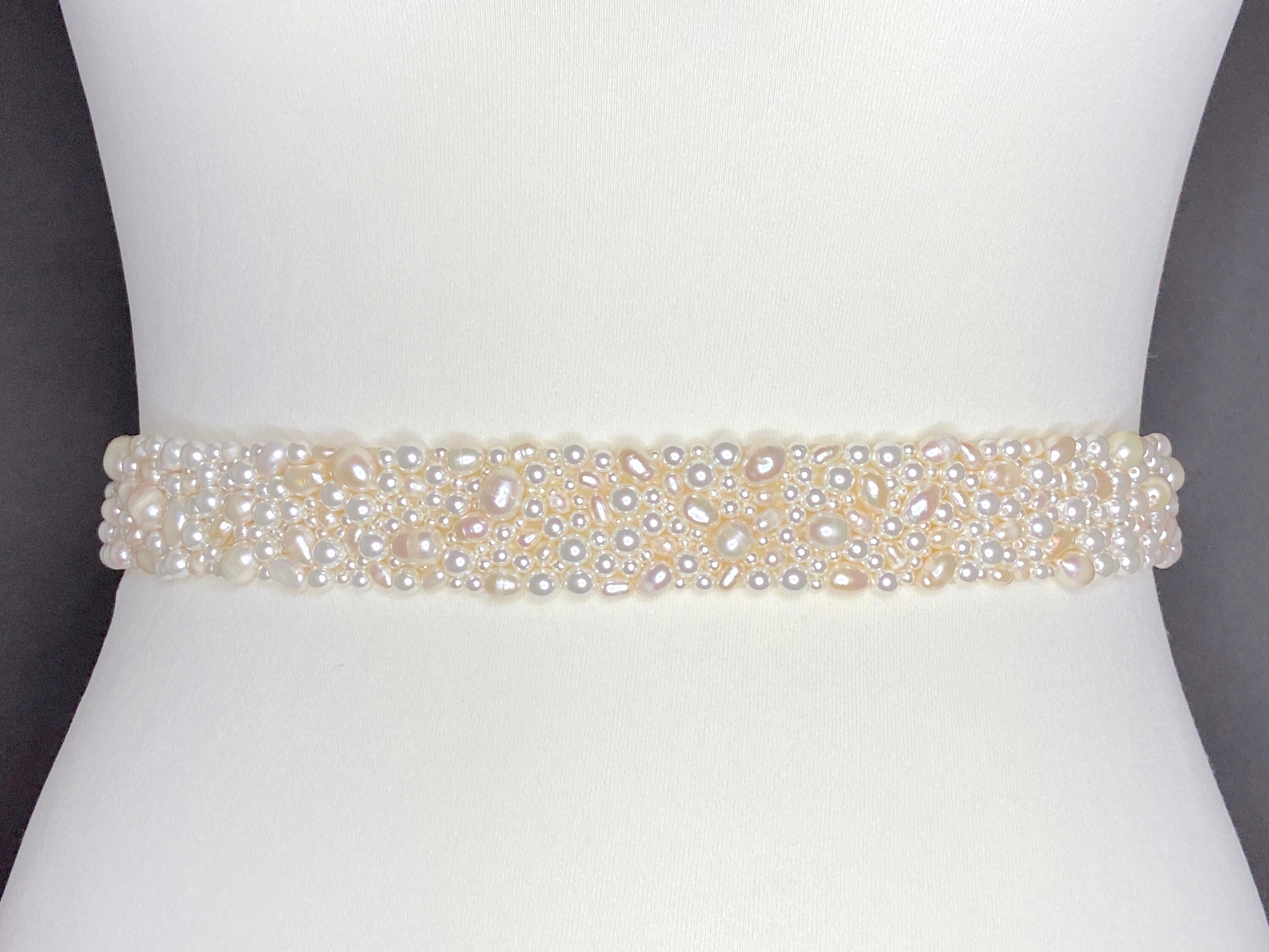 Ivory Freshwater Pearl Bridal Belt: Hand Sewn Wedding Sash  display picture 3
