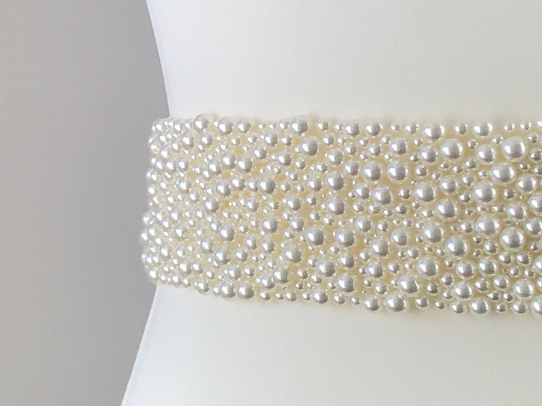 Wide Imitation Pearl Bridal Belt: Clasp or Sash, 1.75 display picture 1